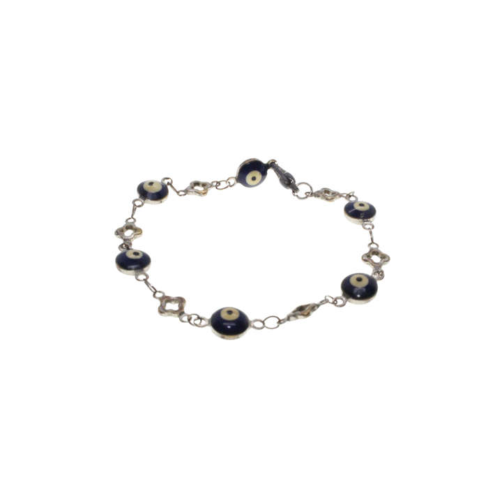 Bracelet - Silver Tone Evil Eye with 4 Leaf Clover Style Links - ML2862