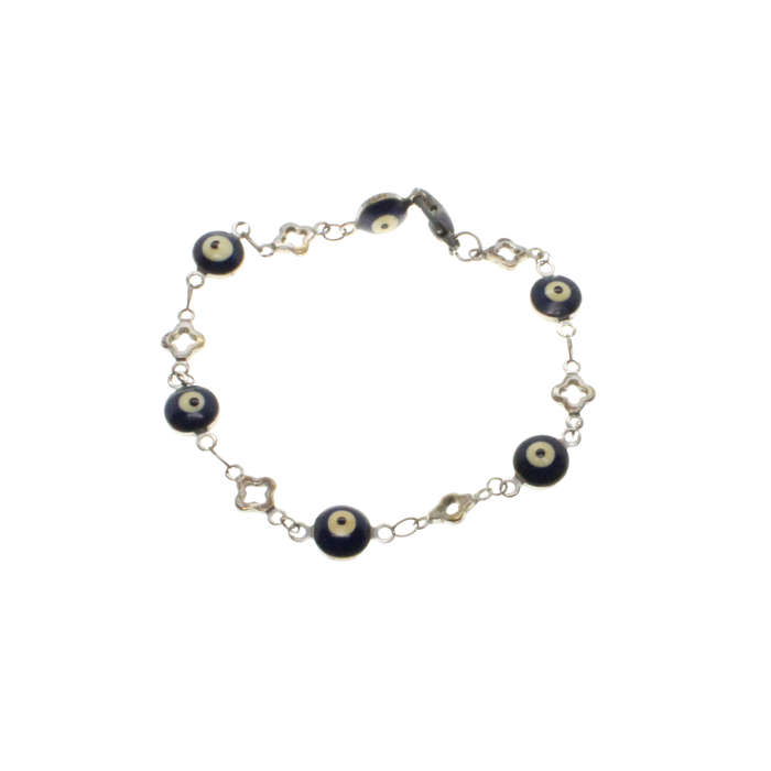 Bracelet - Silver Tone Evil Eye with 4 Leaf Clover Style Links - ML2862