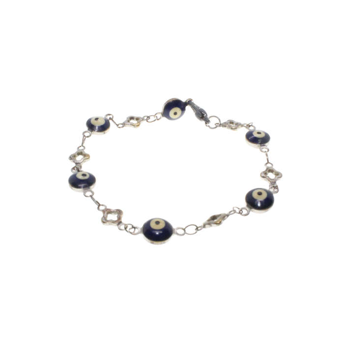 Bracelet - Silver Tone Evil Eye with 4 Leaf Clover Style Links - ML2862