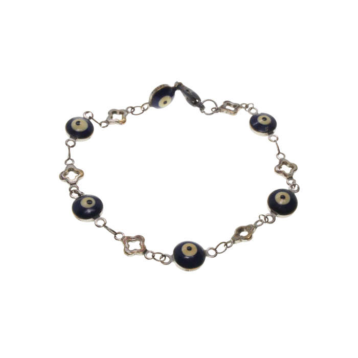 Bracelet - Silver Tone Evil Eye with 4 Leaf Clover Style Links - ML2862