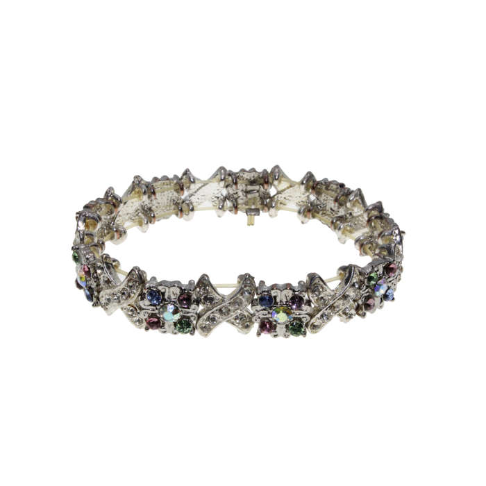 Bracelet - Silver Tone Noughts and Crosses with Floral Style Diamantes - ML2868