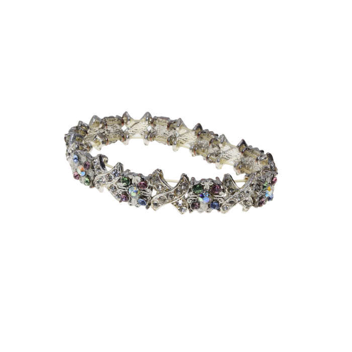 Bracelet - Silver Tone Noughts and Crosses with Floral Style Diamantes - ML2868