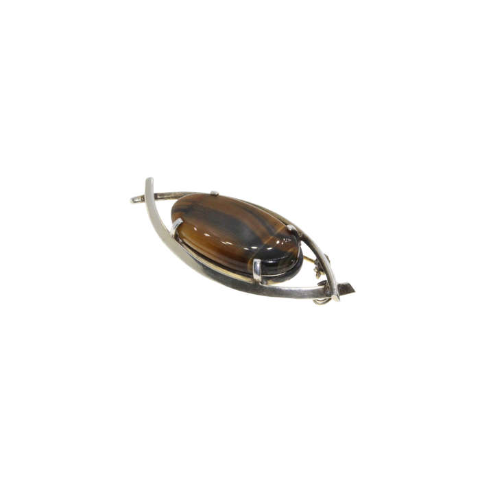 Brooch/Pendant - Vintage Silver Tigers Eye in an Overlap Design - ML2871