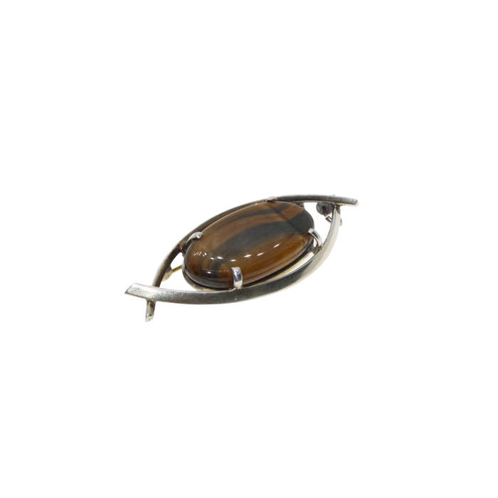 Brooch/Pendant - Vintage Silver Tigers Eye in an Overlap Design - ML2871