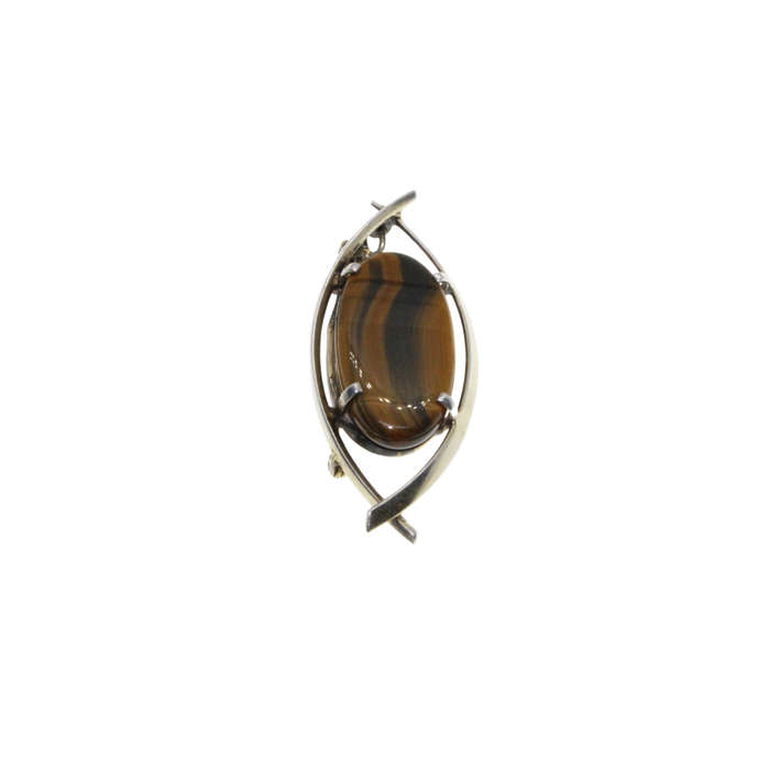 Brooch/Pendant - Vintage Silver Tigers Eye in an Overlap Design - ML2871