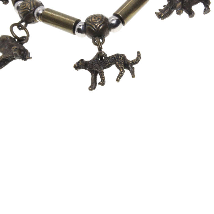 Charm Bracelet - Brass Tone African Bead Design. Big 5 Animal Charms - ML2876