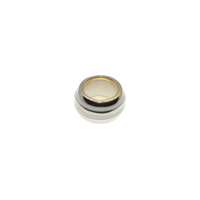 Ring - Silver Tone Chunky Design. Silver Tone & White Enamel Stripes - ML2887