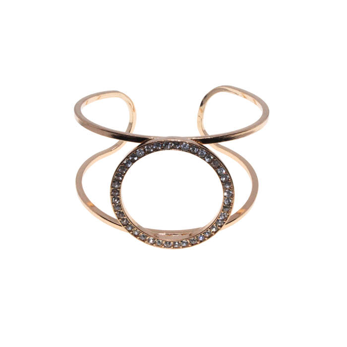 Bangle - Gold Tone Cuff Design. Adjustable. Circle Centre with Diamantes - ML2890