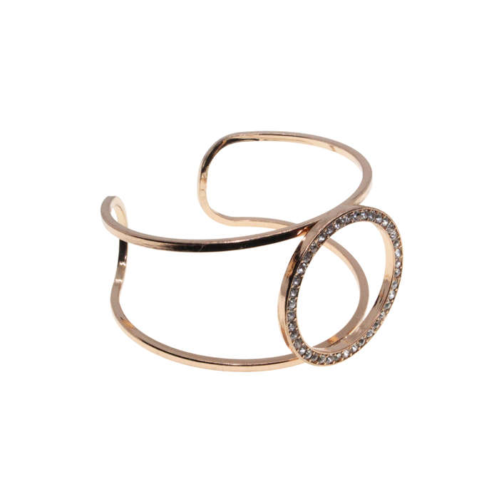 Bangle - Gold Tone Cuff Design. Adjustable. Circle Centre with Diamantes - ML2890
