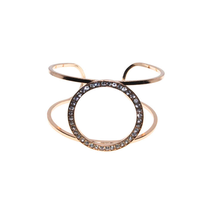 Bangle - Gold Tone Cuff Design. Adjustable. Circle Centre with Diamantes - ML2890