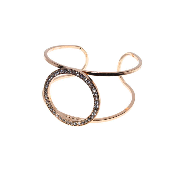Bangle - Gold Tone Cuff Design. Adjustable. Circle Centre with Diamantes - ML2890