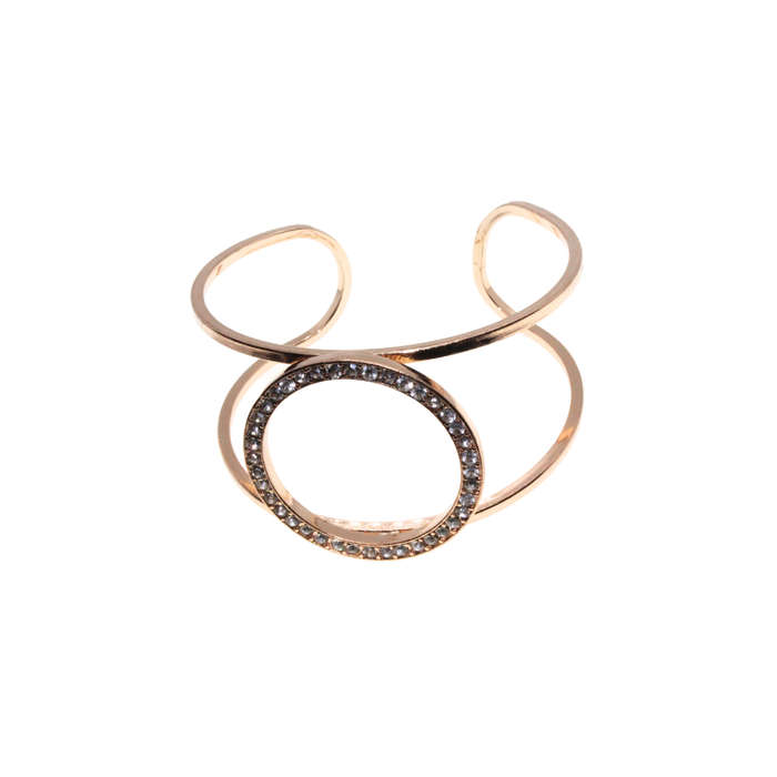 Bangle - Gold Tone Cuff Design. Adjustable. Circle Centre with Diamantes - ML2890