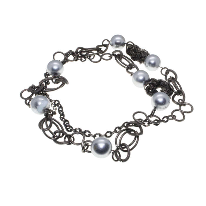 Necklace - Gun Metal Tone Chain Style. Attached by Links and Silver Tone Large Beads - ML2900