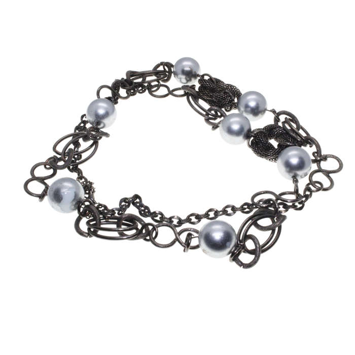 Necklace - Gun Metal Tone Chain Style. Attached by Links and Silver Tone Large Beads - ML2900