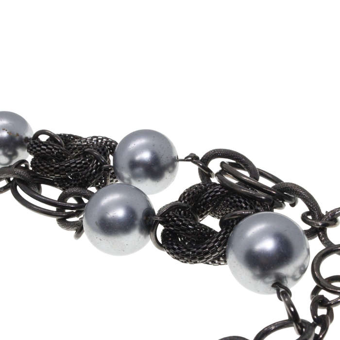 Necklace - Gun Metal Tone Chain Style. Attached by Links and Silver Tone Large Beads - ML2900