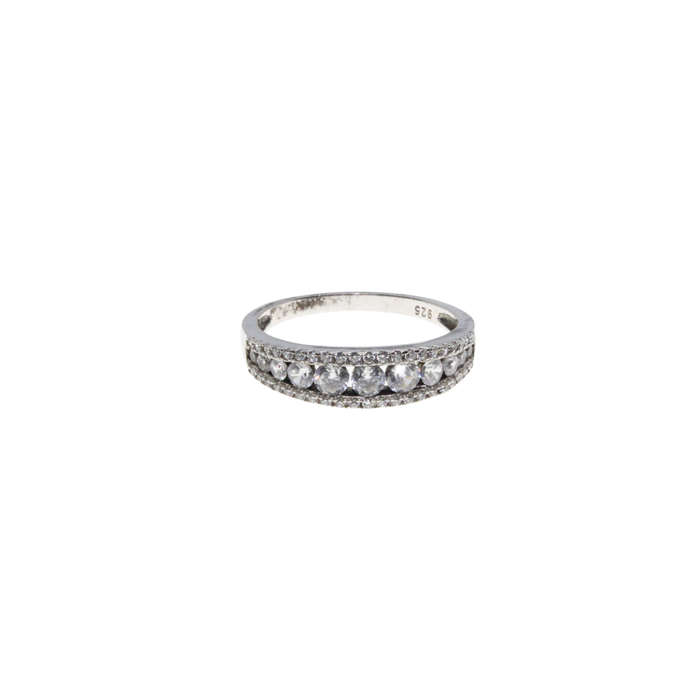 Ring - 925 Silver Band Eternity Ring with various size Diamantes - ML2905