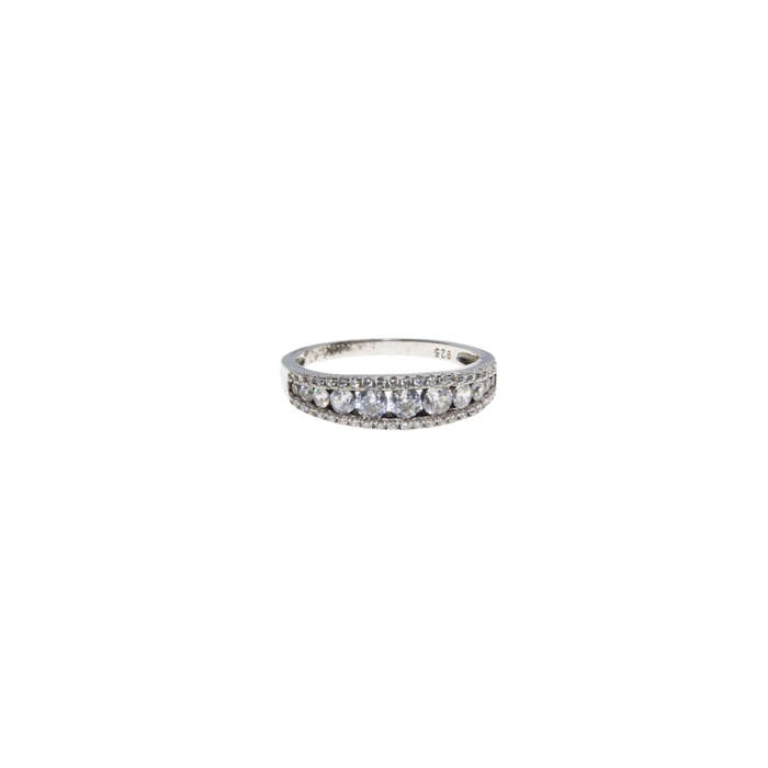 Ring - 925 Silver Band Eternity Ring with various size Diamantes - ML2905