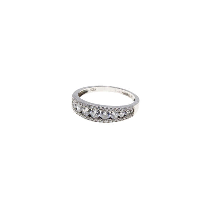 Ring - 925 Silver Band Eternity Ring with various size Diamantes - ML2905