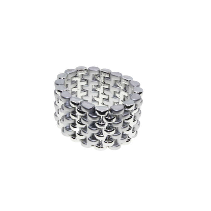 Bracelet - Silver Tone Dull and Shiny Interwoven links . Expandable - ML2914