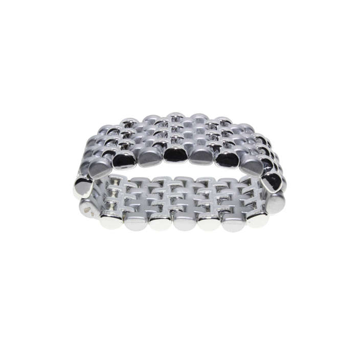 Bracelet - Silver Tone Dull and Shiny Interwoven links . Expandable - ML2914