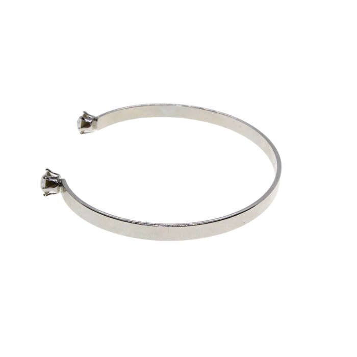 Bangle - Silver Tone Cuff Bracelet Clear Stones on both ends - ML2920