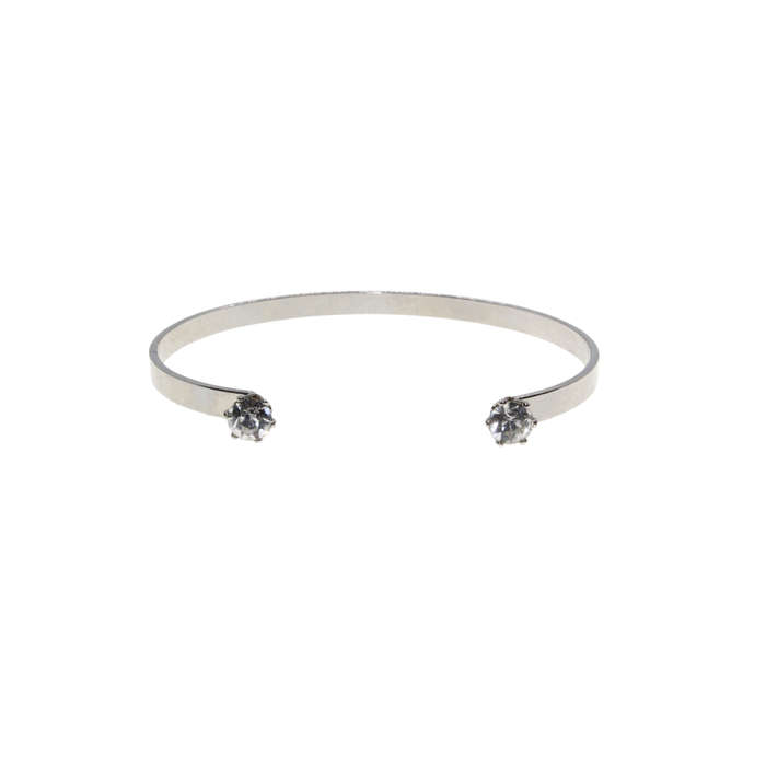 Bangle - Silver Tone Cuff Bracelet Clear Stones on both ends - ML2920