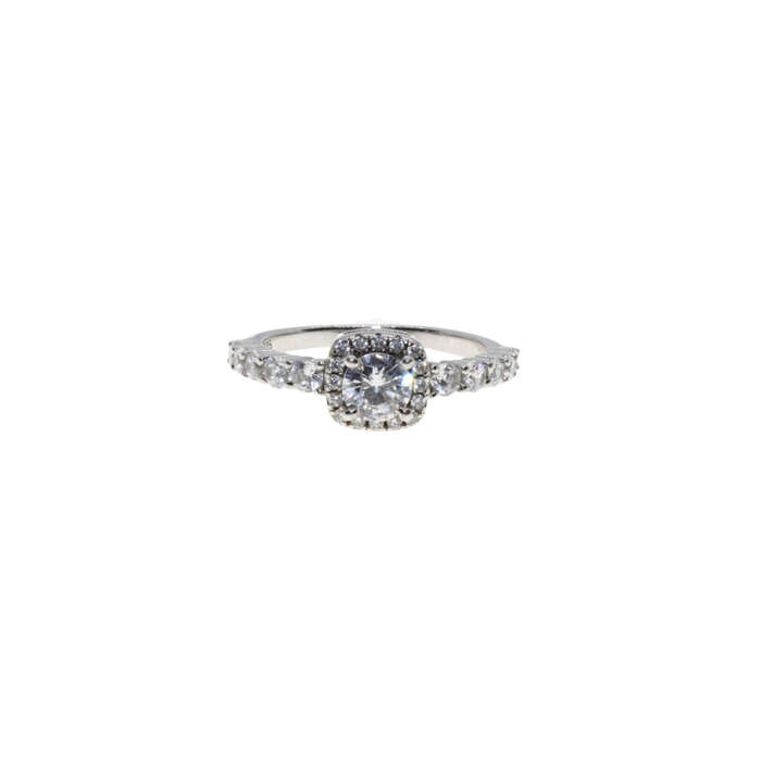 Ring - 925 Silver Halo Ring. Square Setting Centre Clear Stone. Diamantes - ML2924