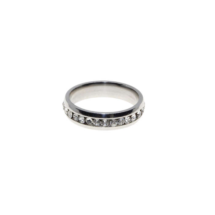 Ring - Silver Tone Wide Band surrounded by Clear Diamantes - ML2955