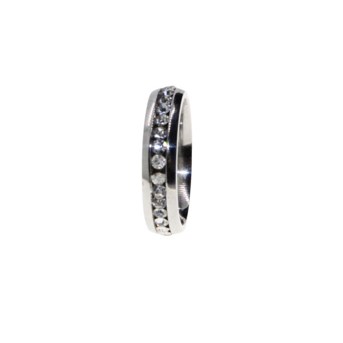Ring - Silver Tone Wide Band surrounded by Clear Diamantes - ML2955