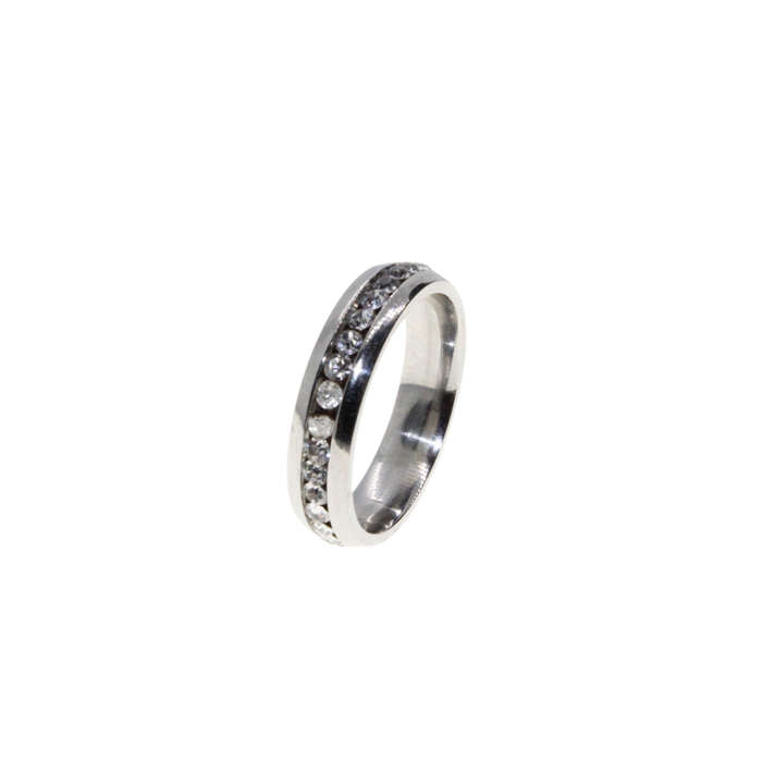 Ring - Silver Tone Wide Band surrounded by Clear Diamantes - ML2955