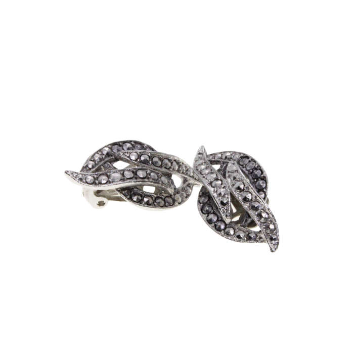 Earrings - Silver Tone Marcasite Leaf Style Clip On Earrings - ML2966