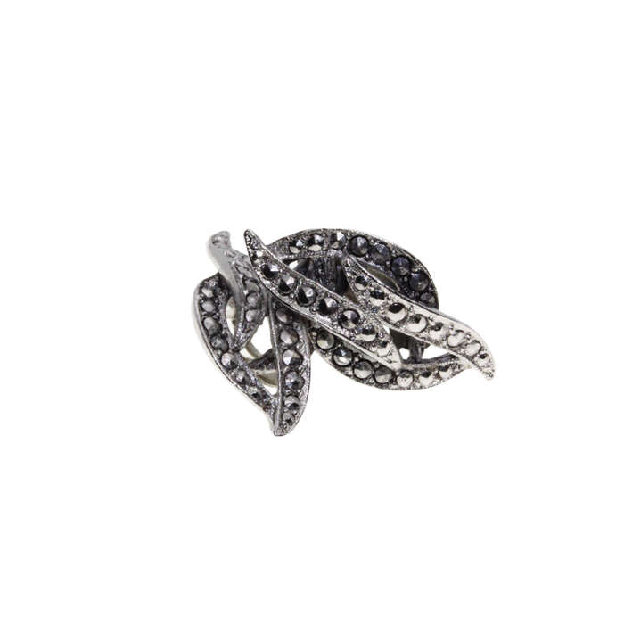 Earrings - Silver Tone Marcasite Leaf Style Clip On Earrings - ML2966