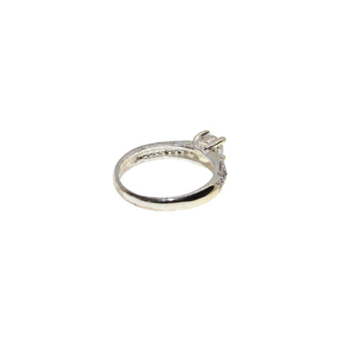 Ring - Silver Tone Band. Solitaire Style Centre Stone surrounded by small Diamantes - ML2972