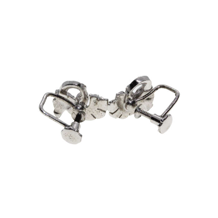 Earrings - Silver Tone Fan Design Screw On Marcasite Earrings - ML2974