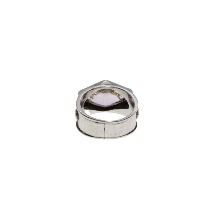 Ring - Silver Chunky Band with detail on the sides. diamond shape Amathyst - ML2976
