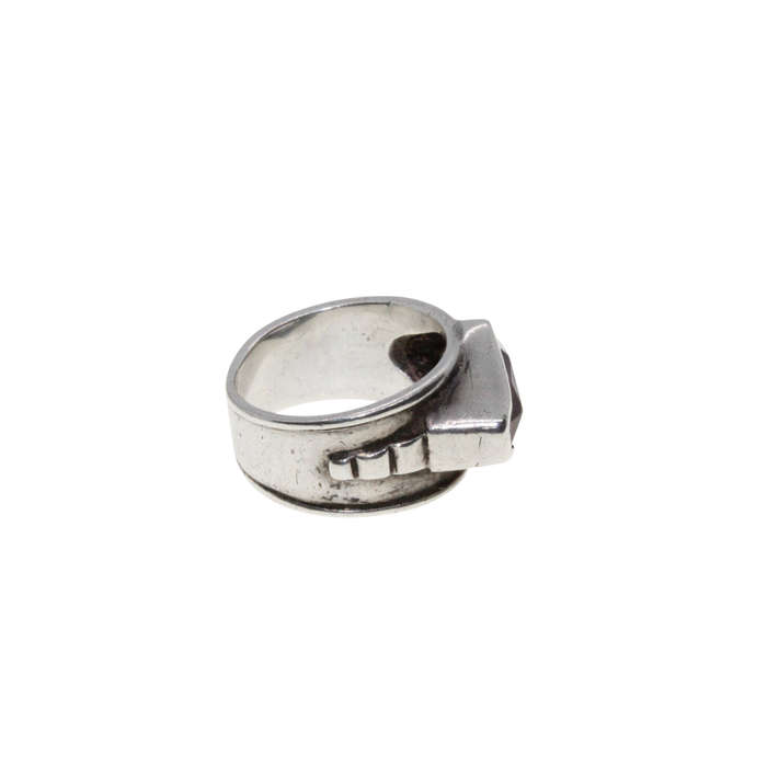 Ring - Silver Chunky Band with detail on the sides. diamond shape Amathyst - ML2976