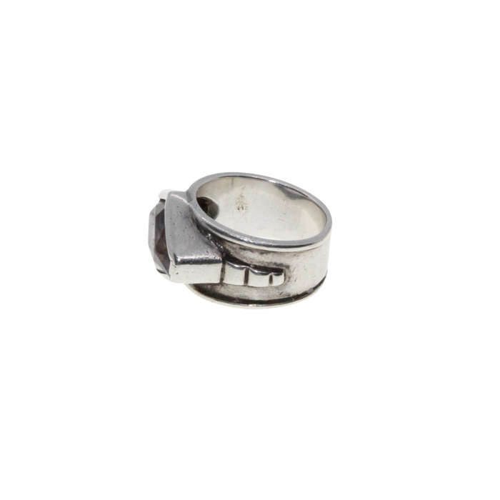 Ring - Silver Chunky Band with detail on the sides. diamond shape Amathyst - ML2976