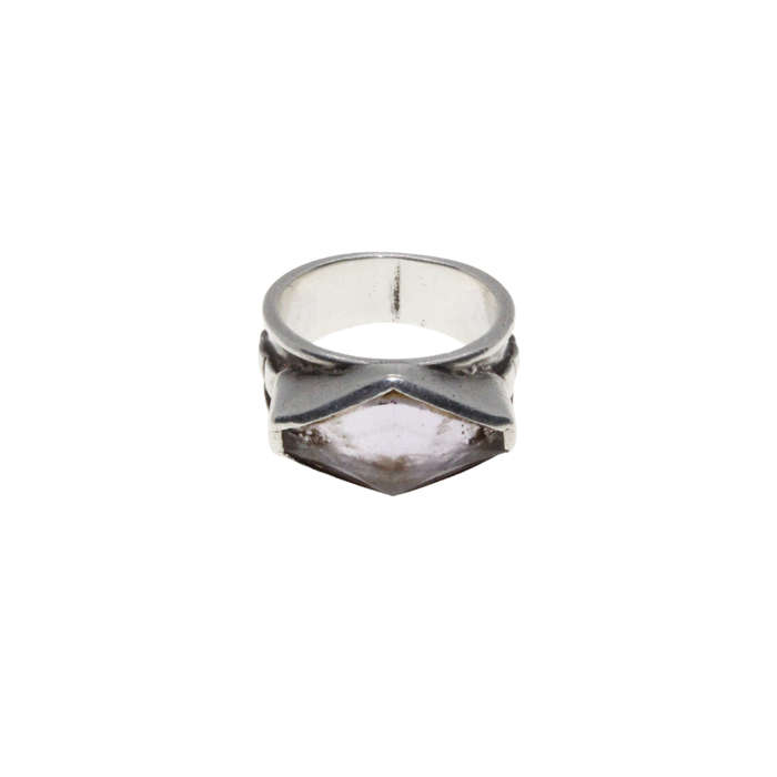 Ring - Silver Chunky Band with detail on the sides. diamond shape Amathyst - ML2976