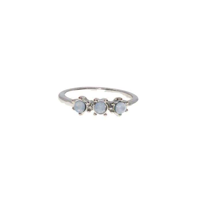 Ring - Silver Tone Band with 3 x Faux Opals -ML2979