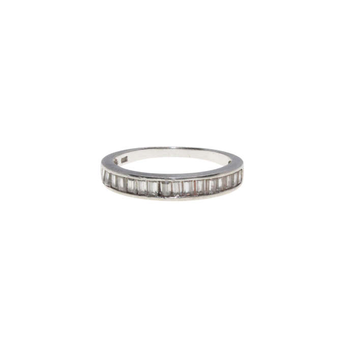 Ring - 925 Silver. Half Ring with Baguette Clear Stone - ML2983