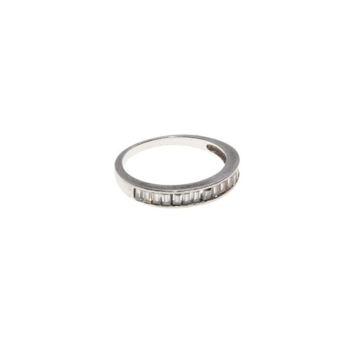 Ring - 925 Silver. Half Ring with Baguette Clear Stone - ML2983