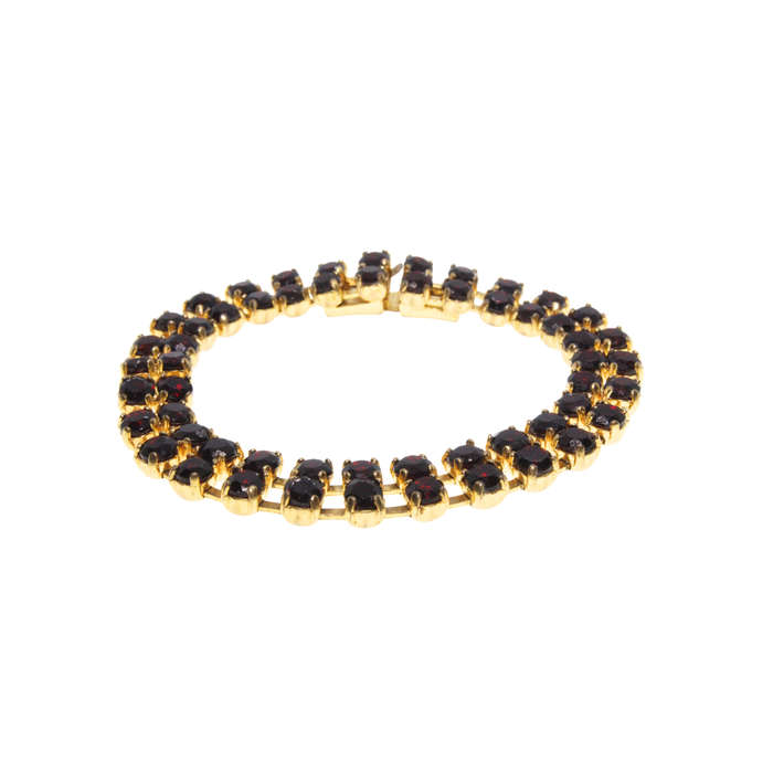 Bracelet - Gold Tone Double Band Garnet Colour Stone Bracelet - ML2989