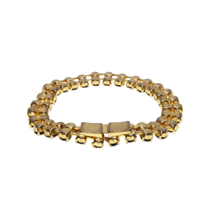 Bracelet - Gold Tone Double Band Garnet Colour Stone Bracelet - ML2989