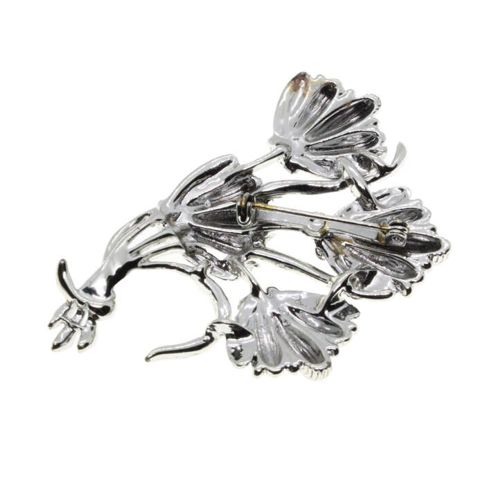 Brooch - Silver Tone Shiny Whinsical Floral Bouquet - ML3022