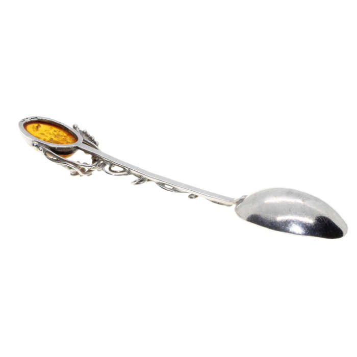 Antique - 925 Silver Jam Spoon stamped AD. Twisted Stem grapes/leaves with large Amber Stone - ML...