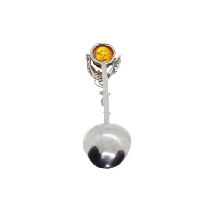 Antique - 925 Silver Jam Spoon stamped AD. Twisted Stem grapes/leaves with large Amber Stone - ML...