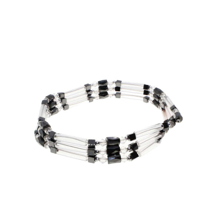Necklace - See Through Tubes and Balls.Grey Magnetic Beads Square and Oblong - ML3033