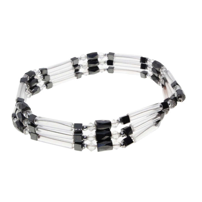 Necklace - See Through Tubes and Balls.Grey Magnetic Beads Square and Oblong - ML3033