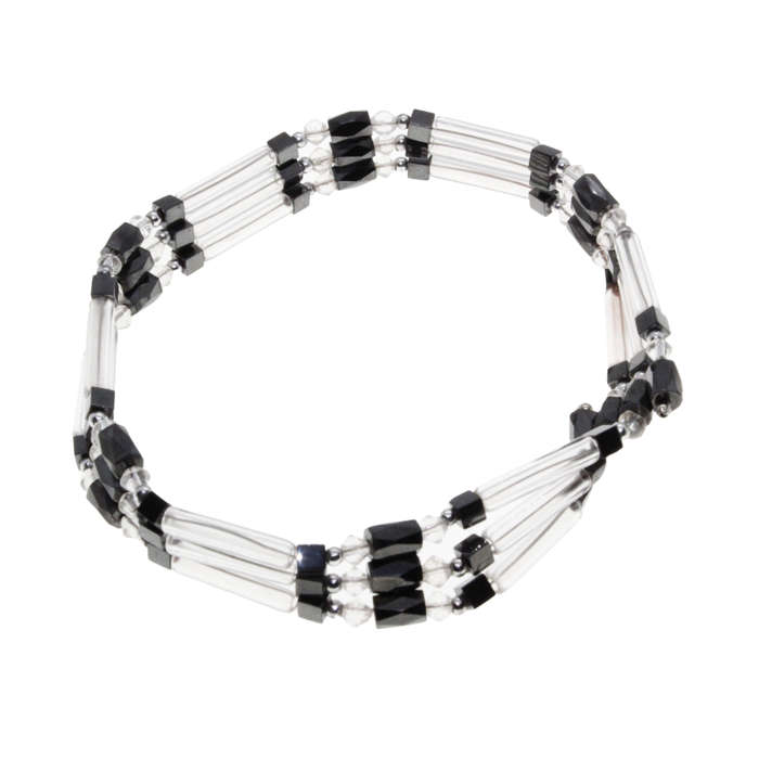 Necklace - See Through Tubes and Balls.Grey Magnetic Beads Square and Oblong - ML3033
