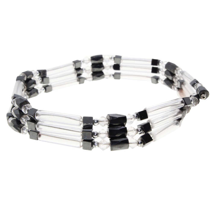 Necklace - See Through Tubes and Balls.Grey Magnetic Beads Square and Oblong - ML3033